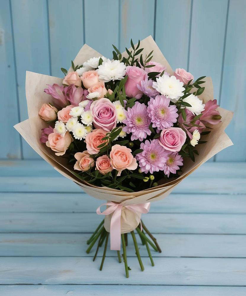 Букет цветов из: Хризантемы, Розы и Альстромерии в Семендере