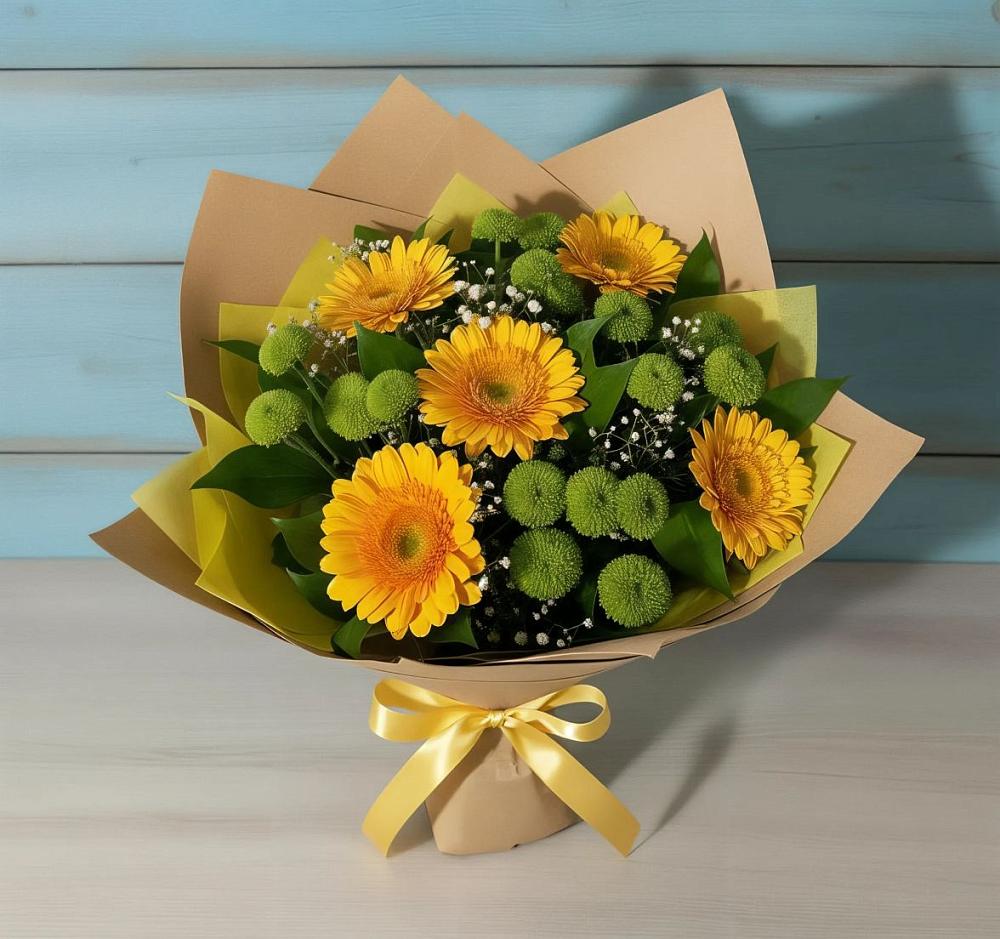 Букет цветов из: Герберы и Хризантемы в Семендере