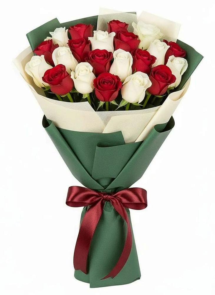 Букет Микс из красных и белых роз в Семендере