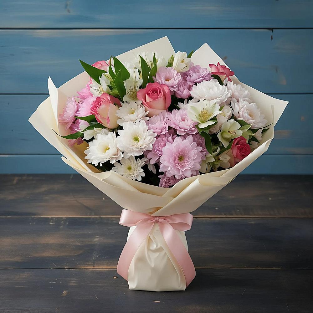 Букет цветов из: Хризантемы, Альстромерии и Розы в Семендере